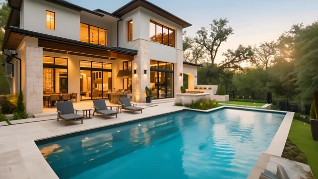 Modern House Exterior Design with Pool and Landscaping