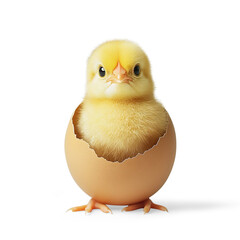 Cute Yellow Chick Emerging from Eggshell on a Transparent Background