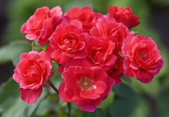 Bright Red Roses in Full Bloom Displaying Rich Color and Delicate Petals Against a Soft Green Background for Beautiful Floral Arrangements and Gardens