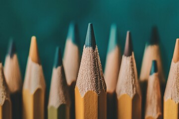 A Close-Up View of Various Colored Pencils Arranged Neatly with a Soft Focus Background, Highlighting the Tips and Textures of Each Pencil in Vibrant Hues