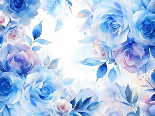 background with flowers, watercolor blue roses, delicate background for a card