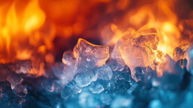 Ice and fire contrast; abstract background.