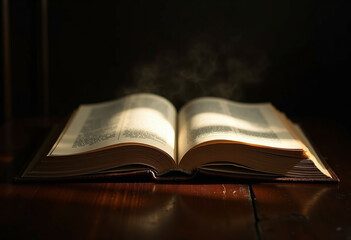 Antique book on table in soft light.