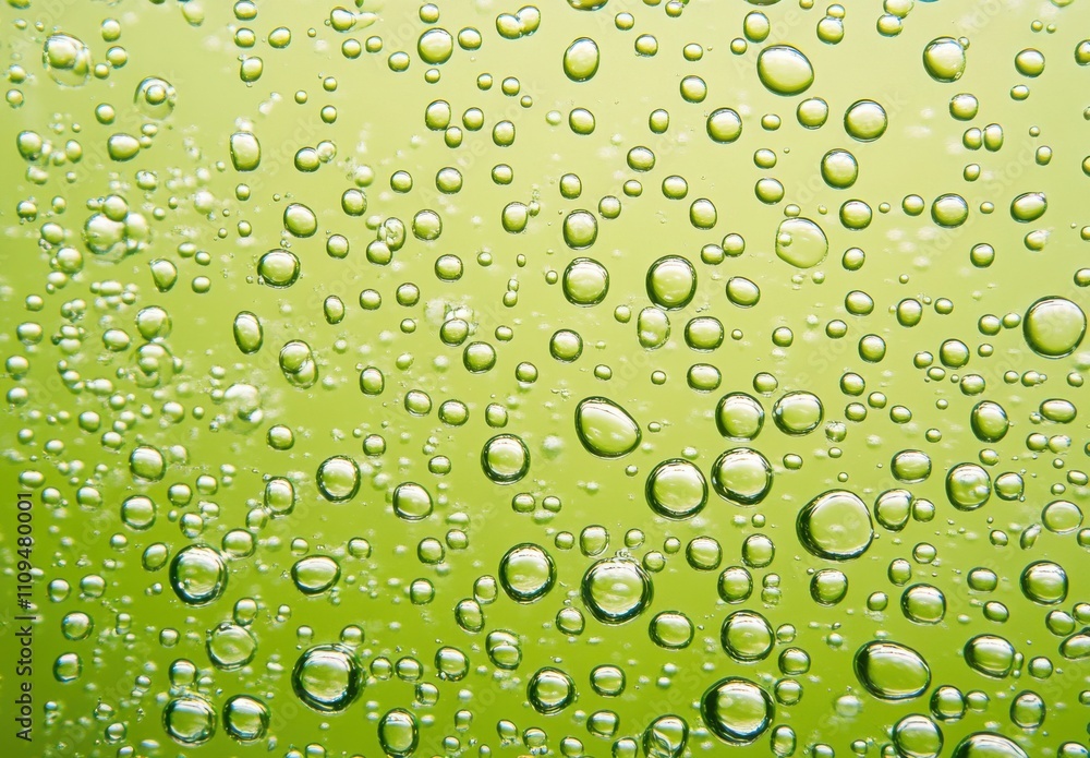 Poster close-up of water droplets on glass surface with green background creating a refreshing and natural 
