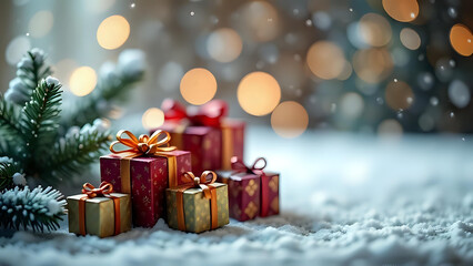 Gift miniature in the winter scane, for christmas day background. Ai generated