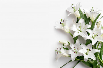A Cross Decorated with Lilies and Ribbons, Elegant White Background