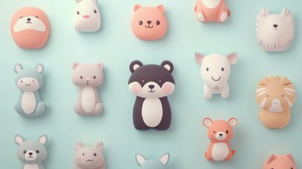 Obraz premium Playful Animal Parade, a charming design featuring adorable creatures on a gentle pastel backdrop, perfect for adding a whimsical touch to children's spaces.