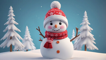 Fototapeta premium Christmas Cute snowman 3d style design for card , banner , wallpaper