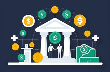  Illustration of financial services, vector flat icon illustration with outline and background white color