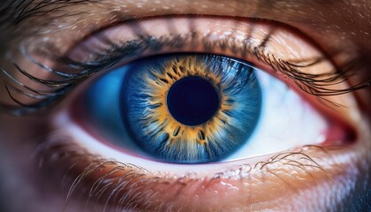 Fototapeta premium Close-up of a vibrant human eye with blue and golden hues
