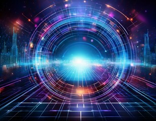 Obraz premium A dynamic abstract technology background showcasing the Metaverse, cyberspace, and futuristic digital elements for a virtual reality theme