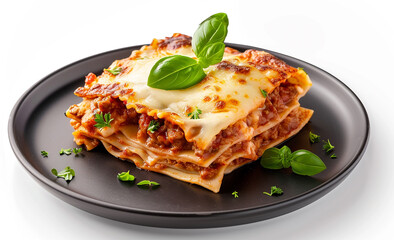 Top View of Black Plate with Layered Lasagna
