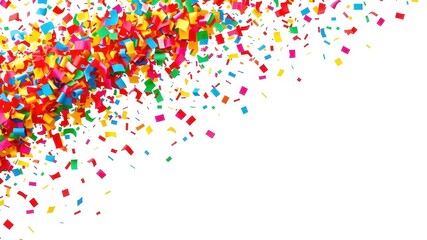 A vibrant and festive background with confetti falling from the top left corner, creating a celebratory atmosphere.