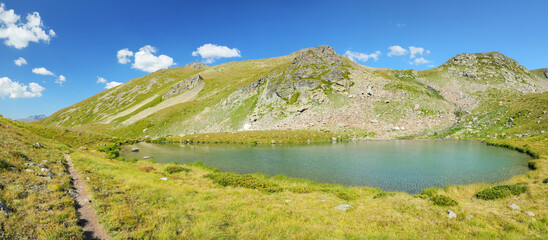 Beautiful summer landscape of Caucasus mountain lake.