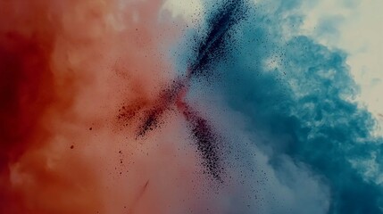 Abstract Water Texture in Wet Glass Skin with Blue and White Smoke Against Dark Sky