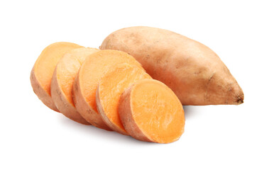 Fresh raw sweet potatoes isolated on white