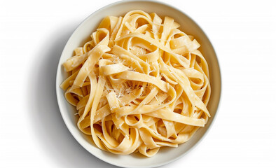 Top View of Creamy Fettuccine Alfredo in White Bowl