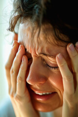 Fototapeta premium Woman suffering from depression crying and holding head