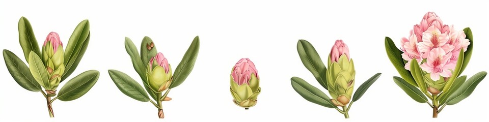 Fototapeta premium A series of clipart illustrations showcasing the stages from bud to bloom