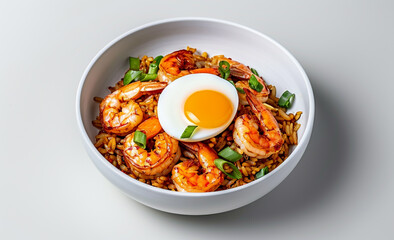 Fototapeta premium Top View of a White Bowl of Thai-Style Fried Rice