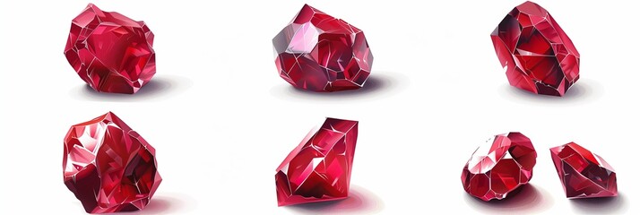 Set of red ruby gemstones isolated on a white background
