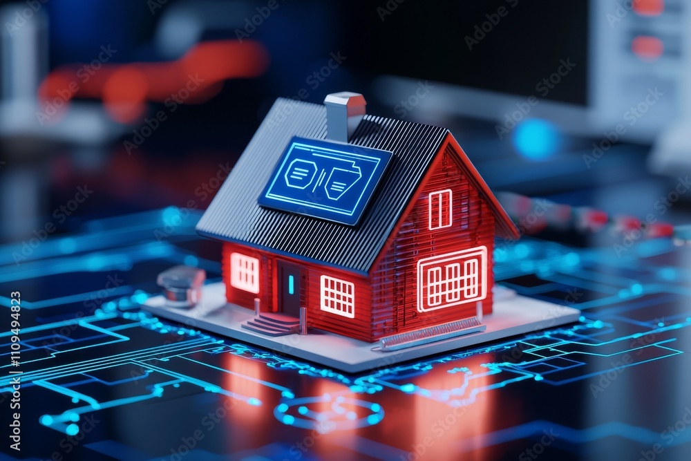 Aufkleber the interior of a smart home using ai and augmented reality, featuring a modern system for managing 