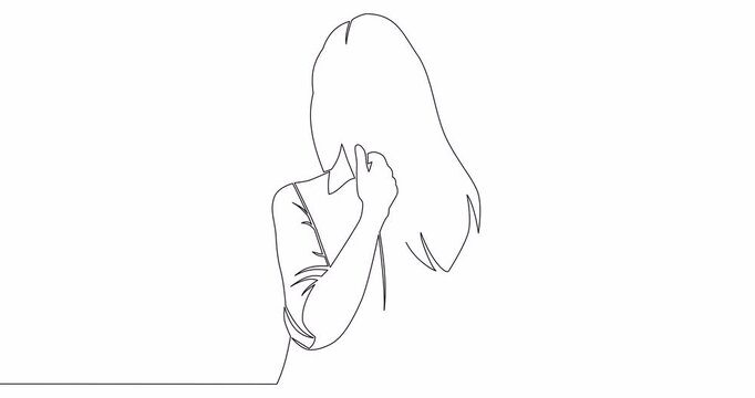 Self drawing line animation standing woman thinking continuous one single line drawn concept video
