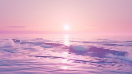 Obraz premium Pink sunset over calm ocean waves.