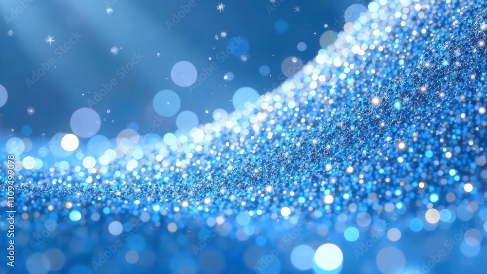 Poster sparkling blue glitters and bokeh lights create a dazzling abstract background