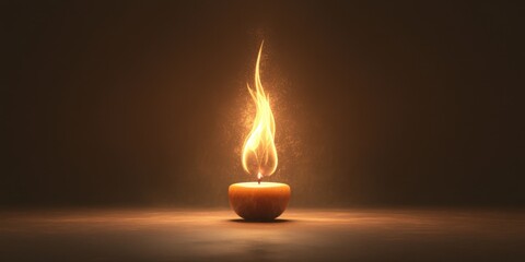 Fototapeta premium A flickering candle illuminates the darkness with a warm glow, creating a tranquil atmosphere of serenity and reflection