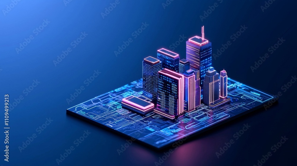 Poster modern isometric concept of a smart city or intelligent building. building automation illustrated th