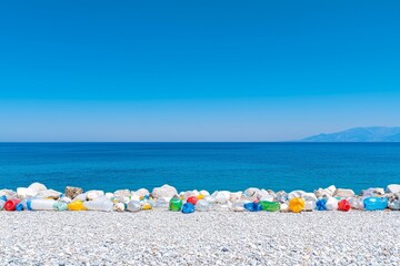 Obraz premium Waste on the shore harms underwater life, detracts from the natural beauty, and endangers human health. The image was produced digitally, leaving no carbon footprint.