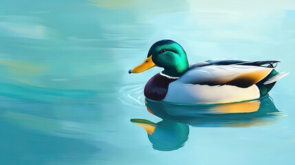   A duck glides atop a tranquil pond alongside two ducks doing the same