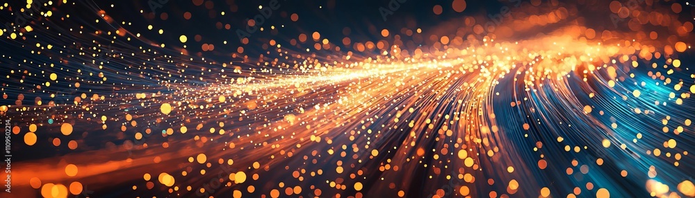 Poster fiber optic upgrade process. abstract light trails illuminated in vibrant sparkles and glowing parti