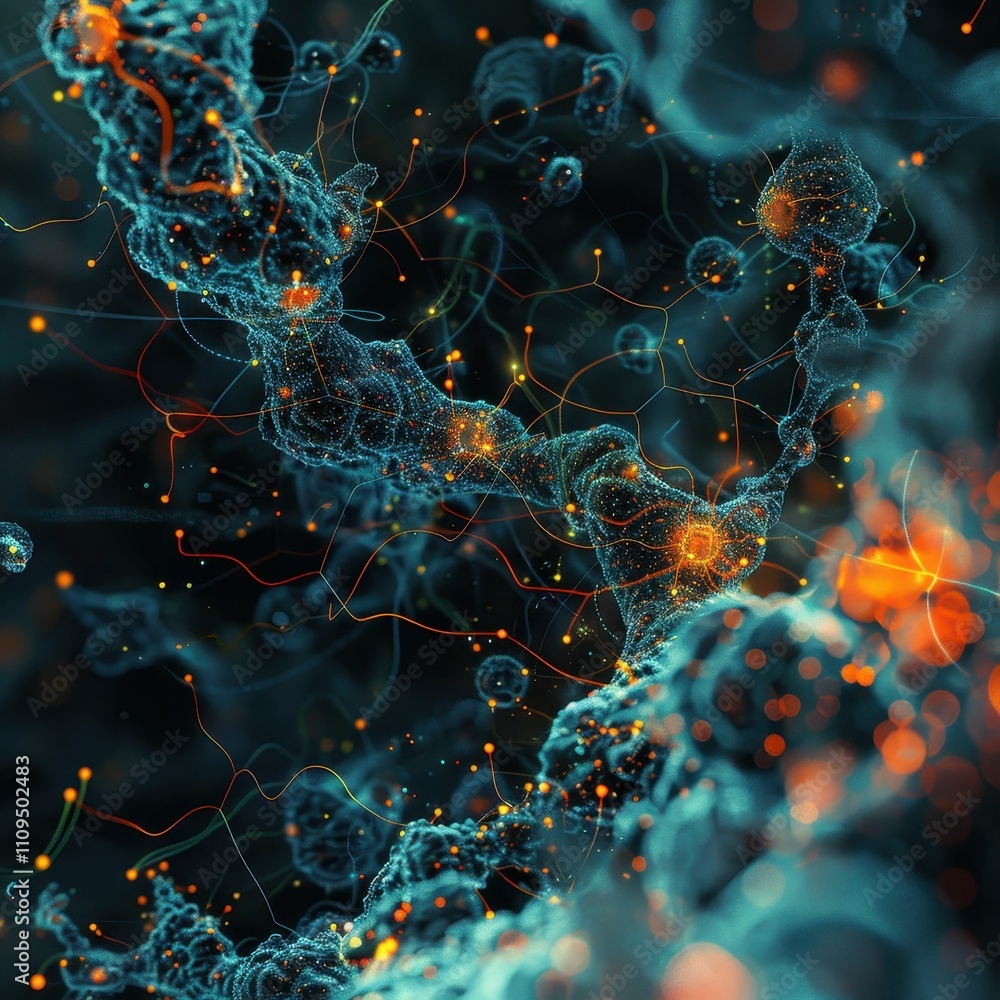 Aufkleber a vibrant, abstract depiction of interconnected neural pathways with glowing nodes, evoking themes o