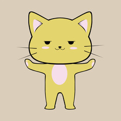 Cute Happy Cat In Clip Art Style, Tshirt
