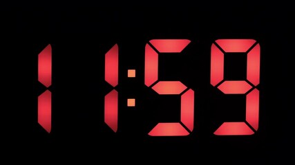 Digital clock displays the time 1159 in bright red as the countdown to midnight approaches, highlighting the excitement of New Year's Eve celebrations