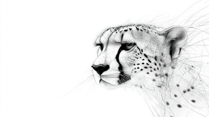 Obraz premium Close-up of a black and white cheetah's face with blowing hair in wind