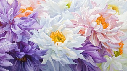 Obraz premium Close-up of colorful flowers painted with acrylics & pastels on paper