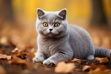 Obraz premium British Shorthair Cat Lying_Down on the Ground