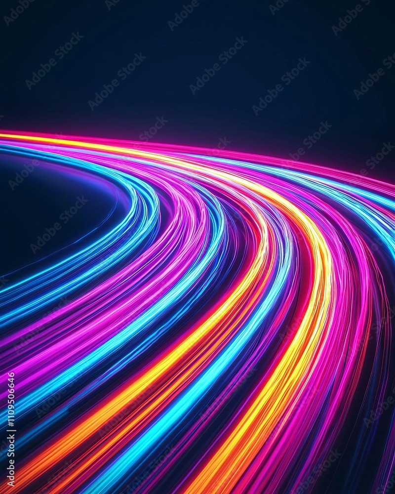 Poster fiber optic upgrade process. dynamic light trails creating a vibrant, colorful path in a dark enviro