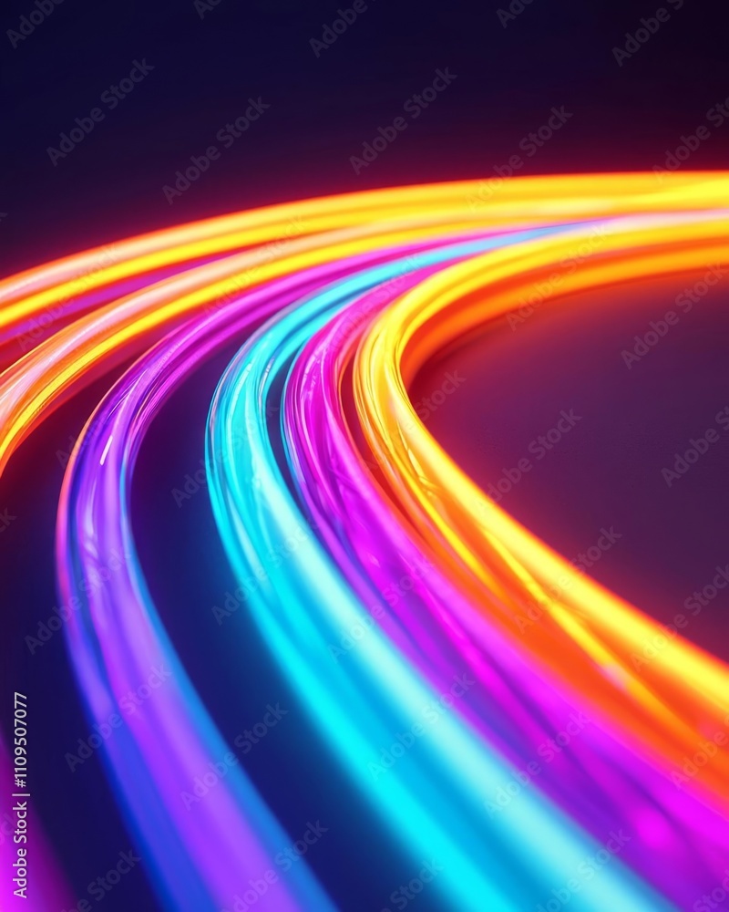 Aufkleber fiber optic upgrade process. vibrant neon light trails creating a colorful abstract pattern on a dar