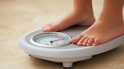 A close-up of a person stepping on a scale, representing the moment of weighing in during a weight loss journey