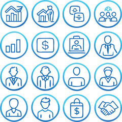A Collection Business Icon Set- Growth, Finance, Teamwork, and Management Symbols Vector art