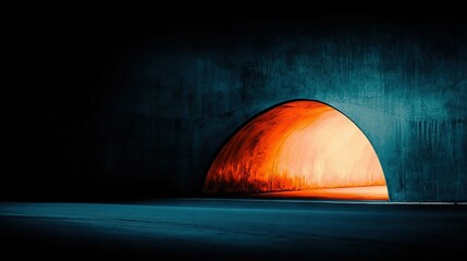   A tunnel in a dark room with lights at both ends
