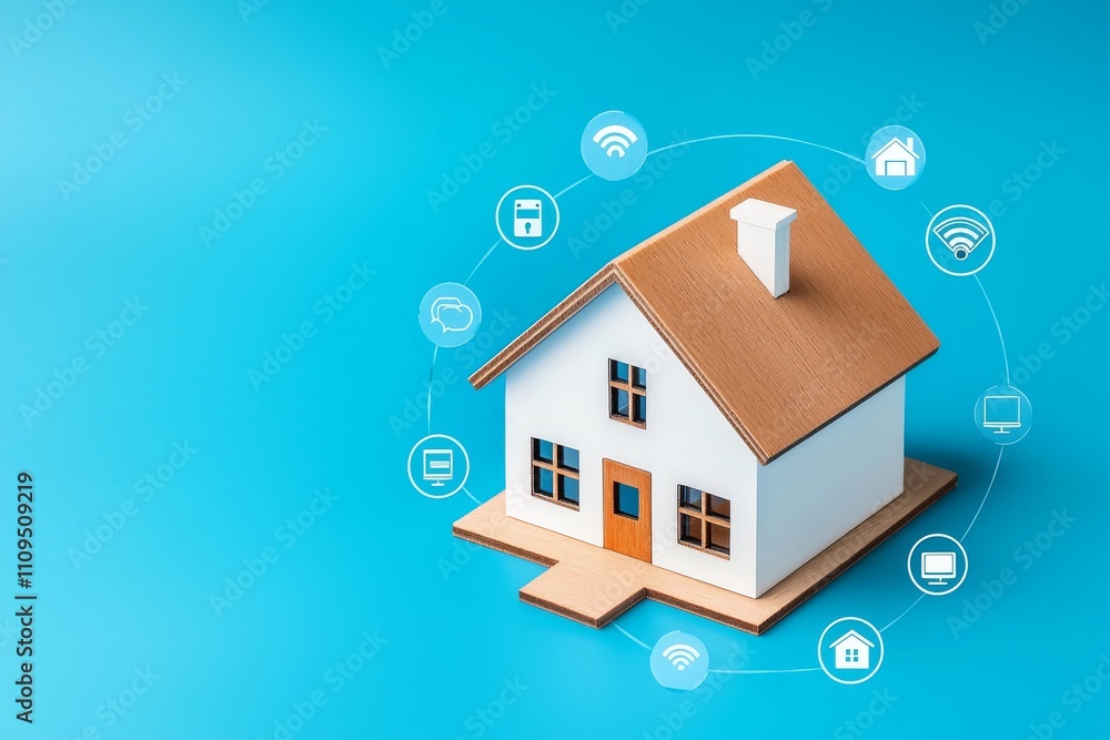 Poster concept of smart home technology. a virtual circular futuristic interface for smart home digital man