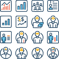 A Collection Business Icon Set- Growth, Finance, Teamwork, and Management Symbols Vector art