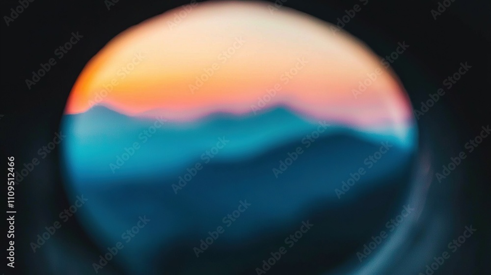 Poster a sharp image of a majestic mountain viewed through a clear hole in a stone wall with a crisp mounta
