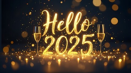 Hello 2025 , Happy New Year Broken light isolated background.