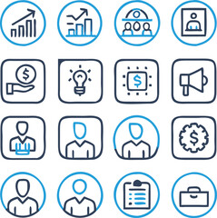 A Collection Business Icon Set- Growth, Finance, Teamwork, and Management Symbols Vector art